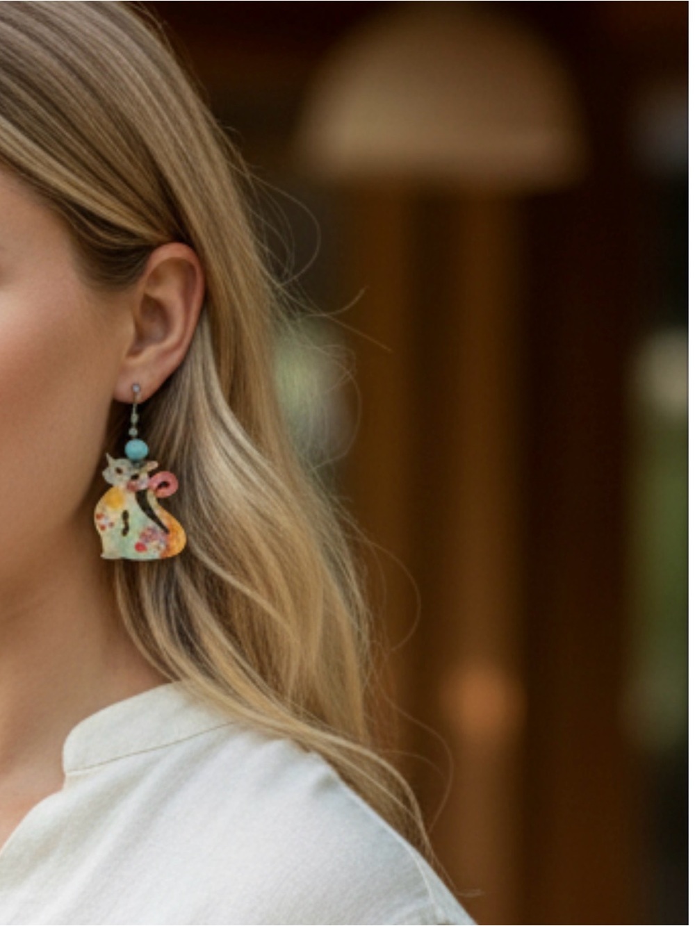Wooden cat earrings